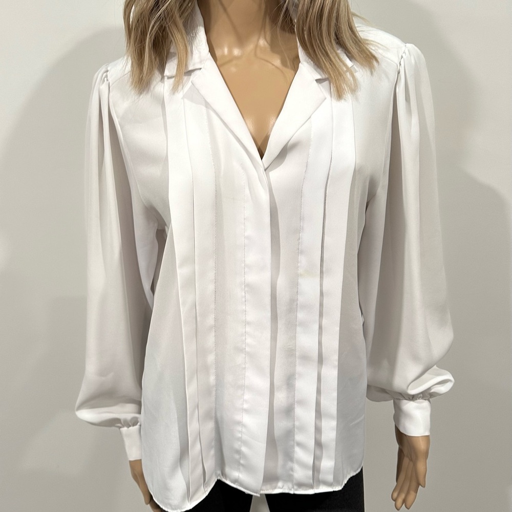 Vintage Elite White Pleated Blouse Women’s Size 10